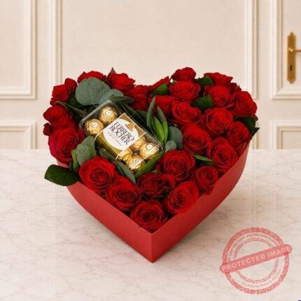 16 Pcs Rocher with Roses Heart Box - Anniversary Gifts | Giftoo Pakistan