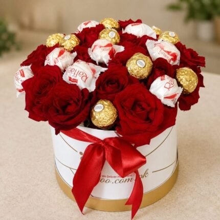 Raffaello with Flowers Round Box - Anniversary Gifts | Giftoo Pakistan