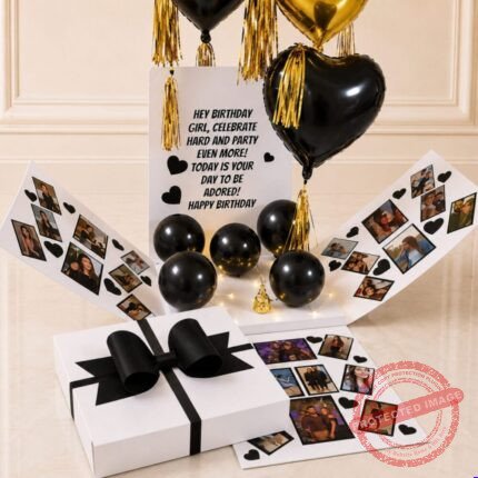 Black Theme Surprise Balloon Box - Anniversary Gifts | Giftoo Pakistan