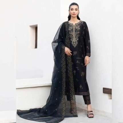 3 Piece Satin Suit – Embroidered (Unstitched) - Eid Gifts | Giftoo Pakistan