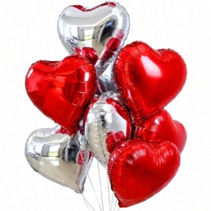 Heart Shape Balloons Silver and Red - Balloons & Candles | Giftoo Pakistan