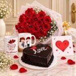 Heart Cake with Mug and Flowers - Anniversary Gifts | Giftoo Pakistan