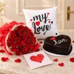 Cake and Flowers and Cushion - Anniversary Gifts | Giftoo Pakistan