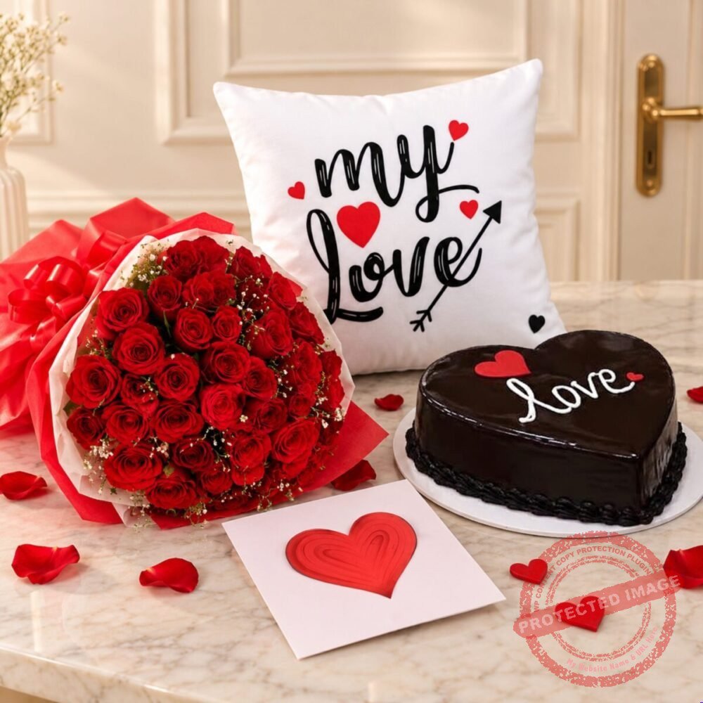 Cake and Flowers and Cushion – Anniversary Gifts Cake and Flowers and Cushion - Anniversary Gifts | Giftoo Pakistan
