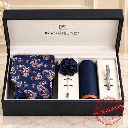 Navy/Rust Paisley Men Accessories Box - Anniversary Gifts | Giftoo Pakistan