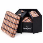 Orange Check Cufflink Tie Set - Men’s Accessories | Giftoo Pakistan