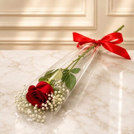 1 Imported Red Rose Stem Cone with Gypsophila - Valentine’s Day Gifts | Giftoo Pakistan