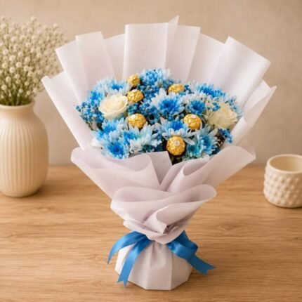 Rocher Bouquet in Blue Theme - Birthday Gifts | Giftoo Pakistan