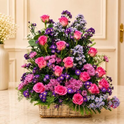 Pink Theme Imported Flowers Basket - Premium Quality Flowers | Giftoo Pakistan