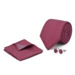 Red Geometric Cufflink Tie Set - Men’s Accessories | Giftoo Pakistan