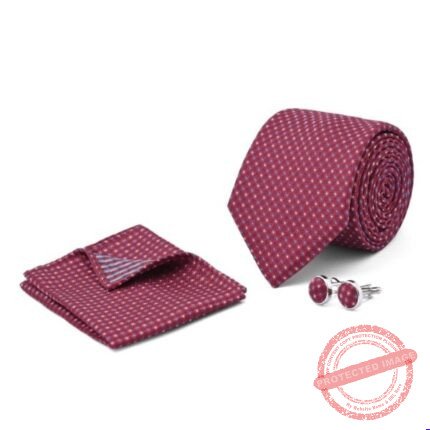 Red Geometric Cufflink Tie Set - Men’s Accessories | Giftoo Pakistan
