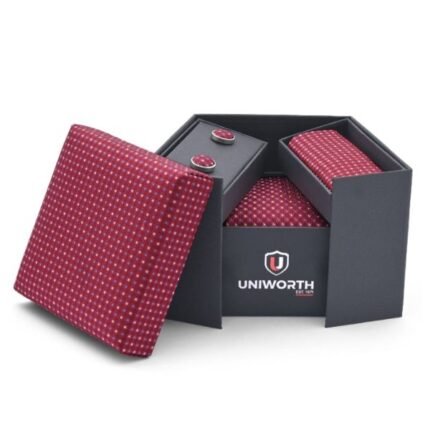 Red Geometric Cufflink Tie Set - Men’s Accessories | Giftoo Pakistan