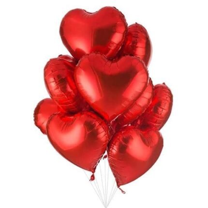 10 Red Heart Shape Foil Balloons | Giftoo Pakistan