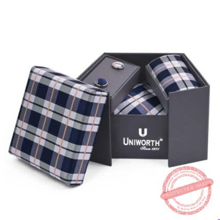 Navy Check Cufflink Tie Set - Anniversary Gifts | Giftoo Pakistan