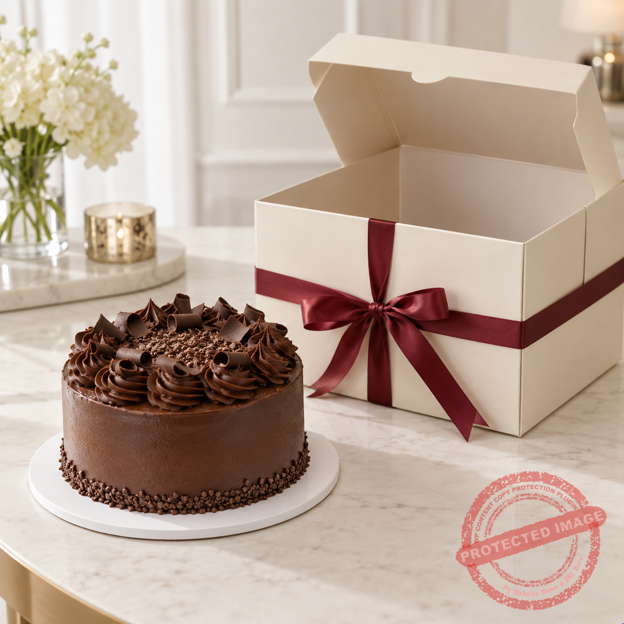 Chocolate celebration cake ready for gifting