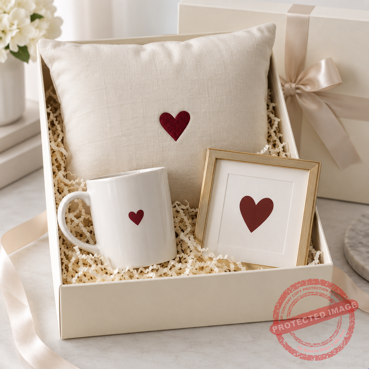 Heart mug, cushion and framed keepsake gift set