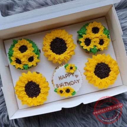 Sun Flowers Theme Cup Cake Vanilla - Cake O’Clock | Giftoo Pakistan